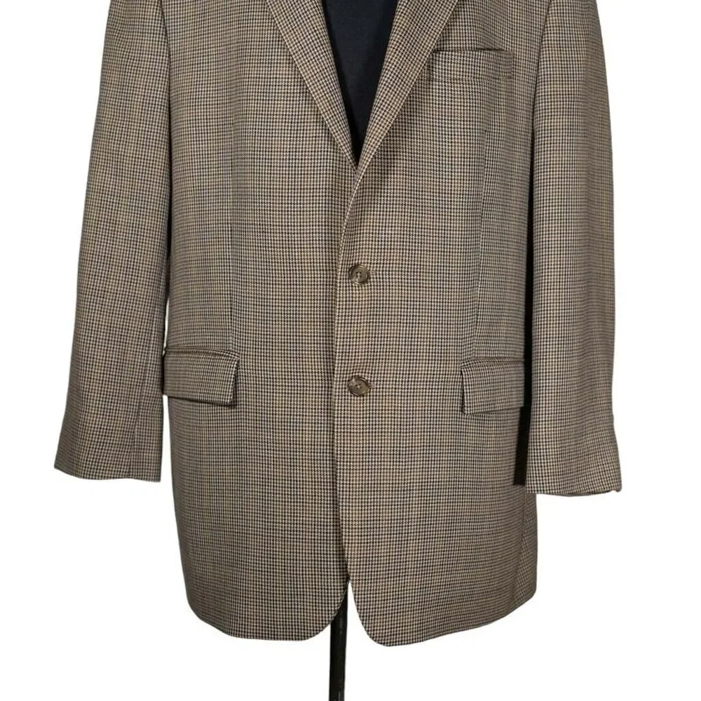 Ralph Lauren Mens Blazer Beige Check Wool 2 Button Suit Jacket Sport Coat 44L